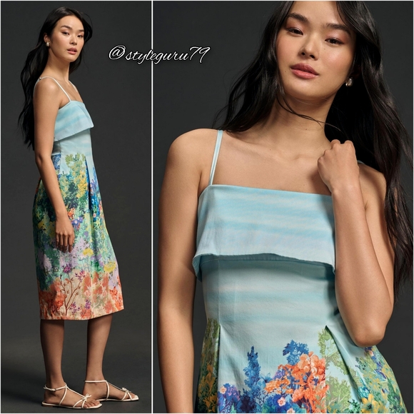 NWT, Anthropologie, Box Bodice Printed Midi Dress - Picture 2 of 2